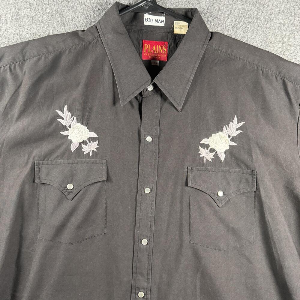 Plains Western Wear Shirt Mens Big 2X Black Floral Pearl Snap Western Cowboy
